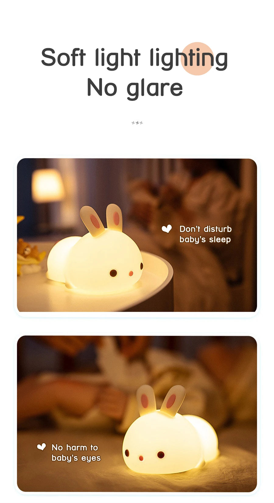 Veilleuse lapin bébé RGB — Silicone Tactile 16 Couleurs Rechargeable USB | Chambre Bébé & Enfant