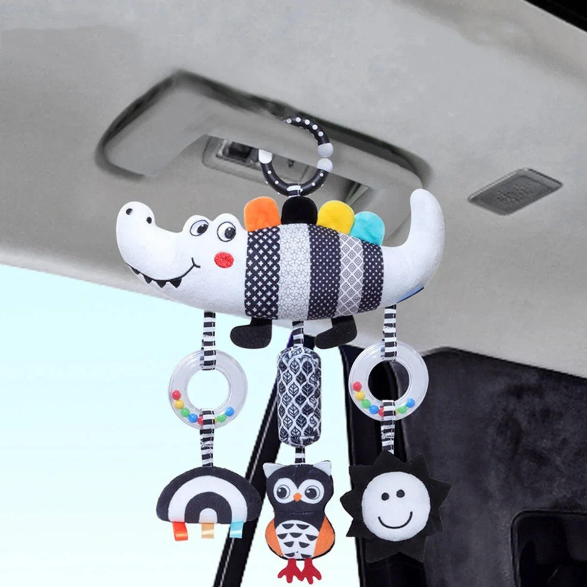 Hochet Suspendu Bébé Peluche Animal Noir & Blanc – Poussette Siège Auto Lit Éveil Nouveau-Né 0-36 Mois