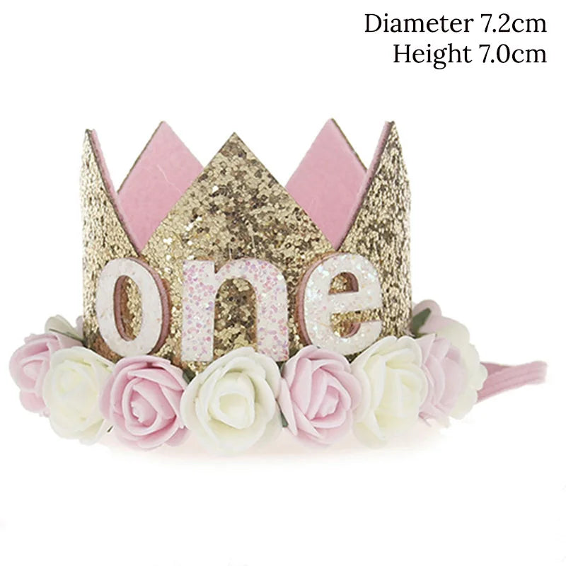 Couronne Anniversaire Bébé Fille 1 2 3 Ans – Chapeau Fleurs Rose Blanc Sequins Accessoire Photo