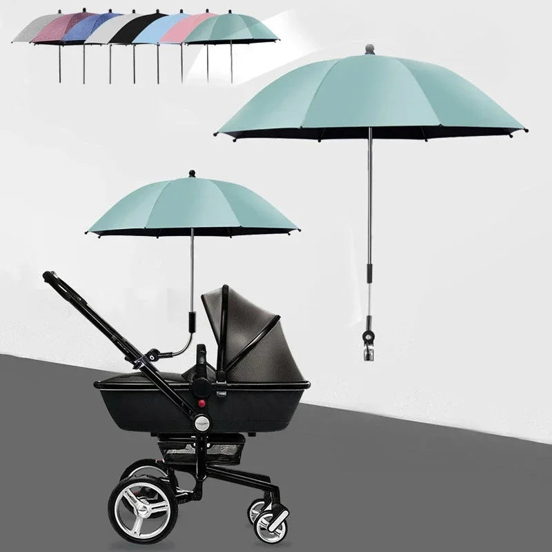 Ombrelle poussette universelle — Parapluie Pince Réglable Anti-UV & Pluie UPF50+ | Toutes Marques