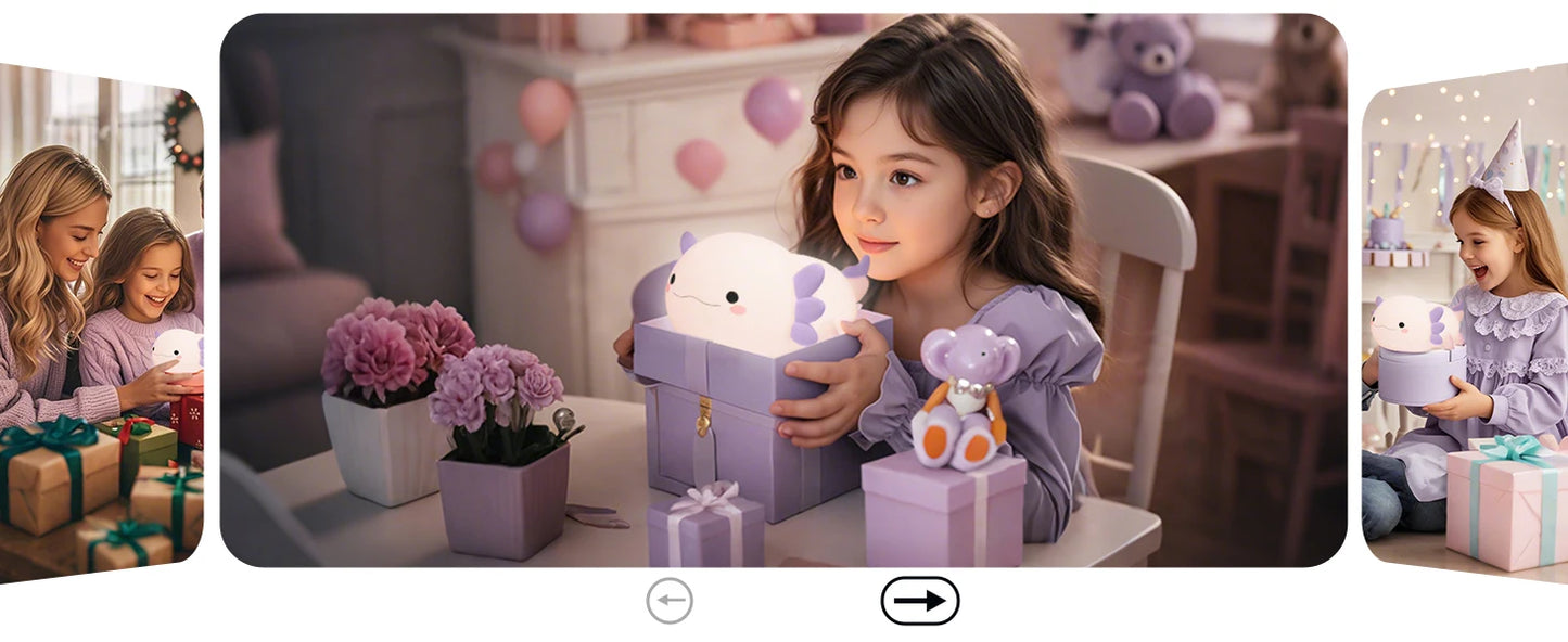 Veilleuse axolotl silicone — Lampe de Nuit LED Kawaii Rechargeable | Chambre Enfant & Bébé