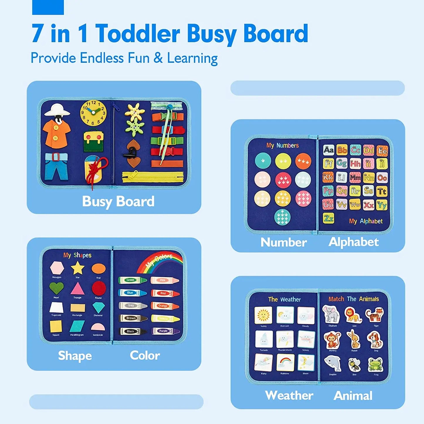 Busy Board Montessori Compétences de Vie – Jouet Sensoriel Éducatif Motricité Fine | 6 Modèles | Autisme & Éveil