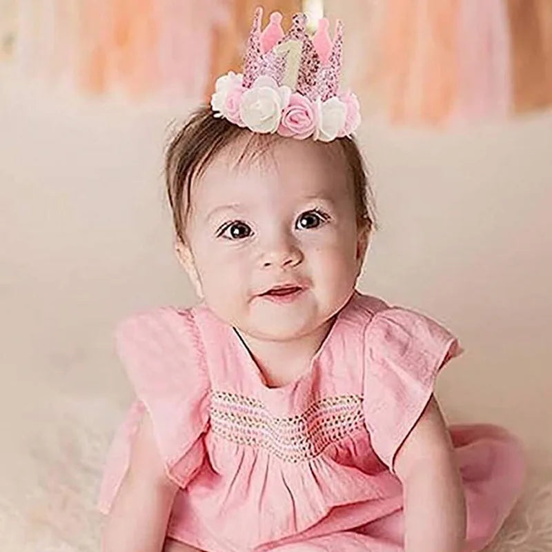 Chapeau Anniversaire 1 An Bébé Fille – Couronne Princesse Rose Gold & Rose Premier Anniversaire