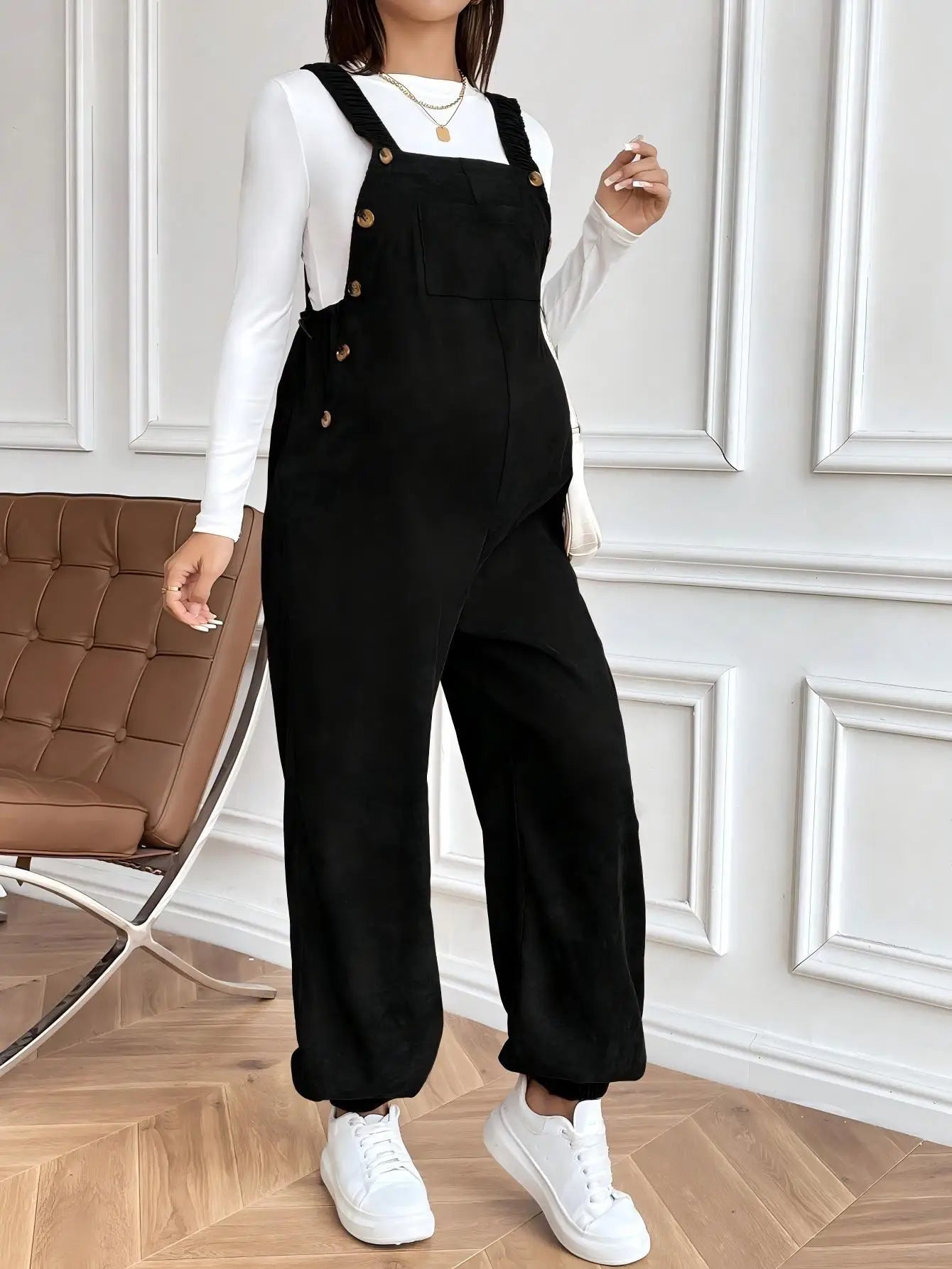 Salopette Maternité Velours Côtelé — Bretelles Réglables, Coupe Ample, Grossesse S-XL