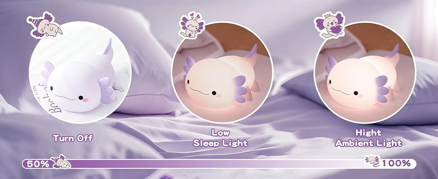 Veilleuse axolotl silicone — Lampe de Nuit LED Kawaii Rechargeable | Chambre Enfant & Bébé