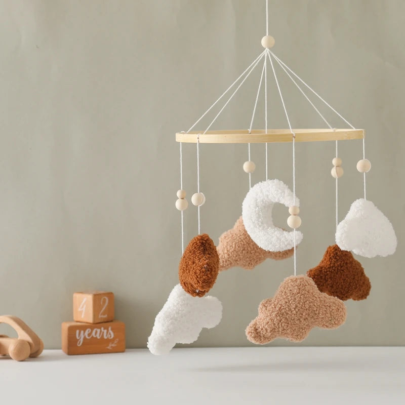 Mobile Hochet Bois & Crochet Bébé – Cloche Lit Étoiles & Pendentifs | Support Nuage | 27 Modèles