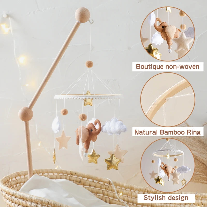 Mobile Musical Bébé Bois Feutre Premium — Cloche Lit Animaux & Boîte à Musique | 3 Modèles
