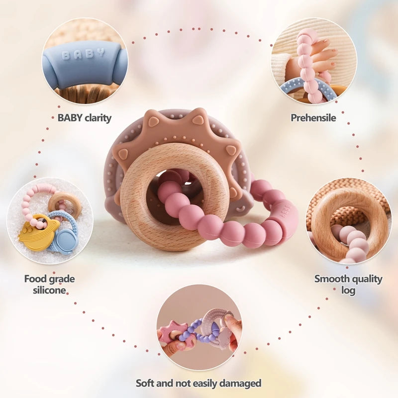 Anneau de Dentition Silicone Bébé – Jouet Sensoriel Sans BPA | 0-12 Mois