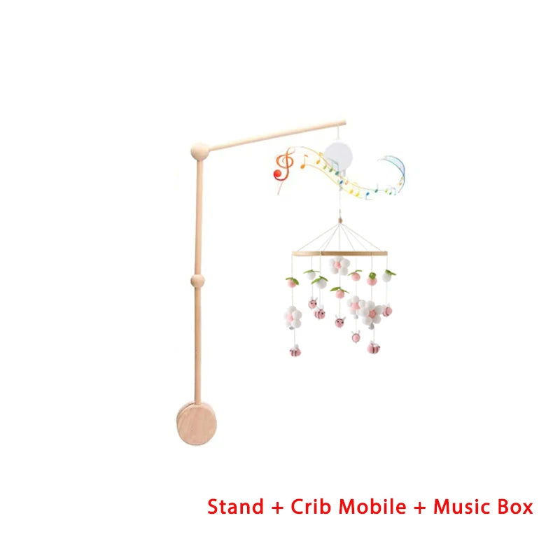 Mobile Lit Bébé Musical et Lumineux – Bois Naturel, Hochet Feutre Doux & Boîte à Musique Nouveau-Né
