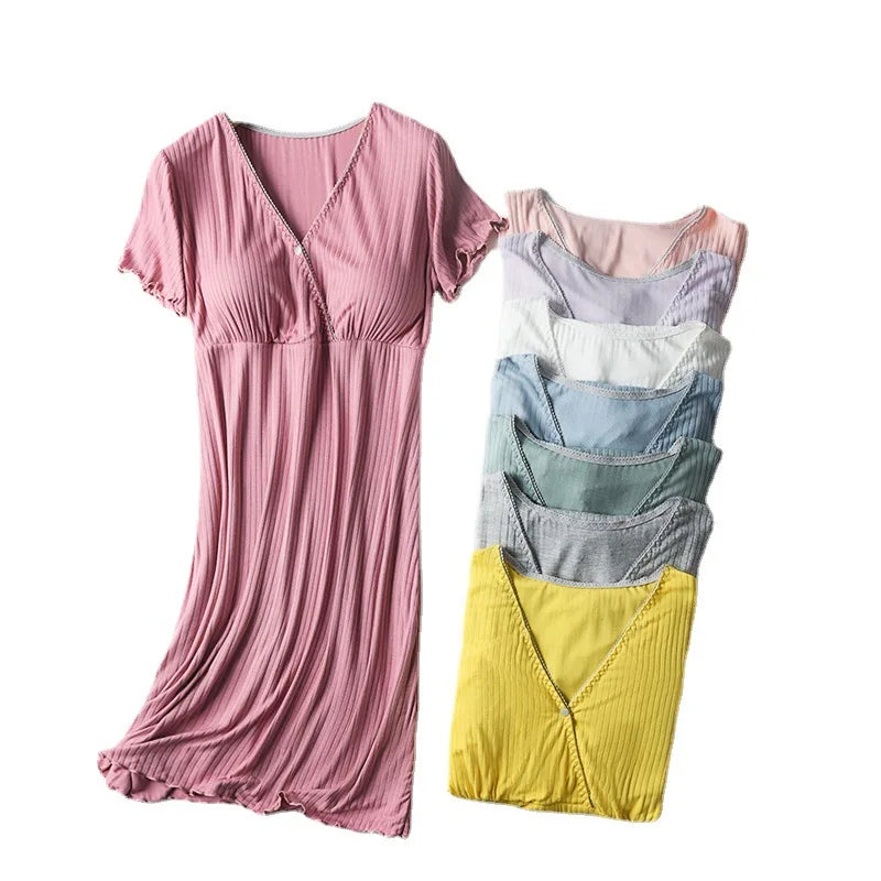 Chemise de Nuit Maternité Allaitement — Modal Doux, Pyjama Grossesse Ample Femme