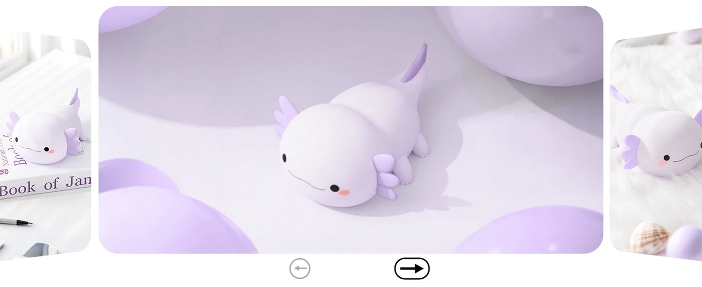 Veilleuse axolotl silicone — Lampe de Nuit LED Kawaii Rechargeable | Chambre Enfant & Bébé