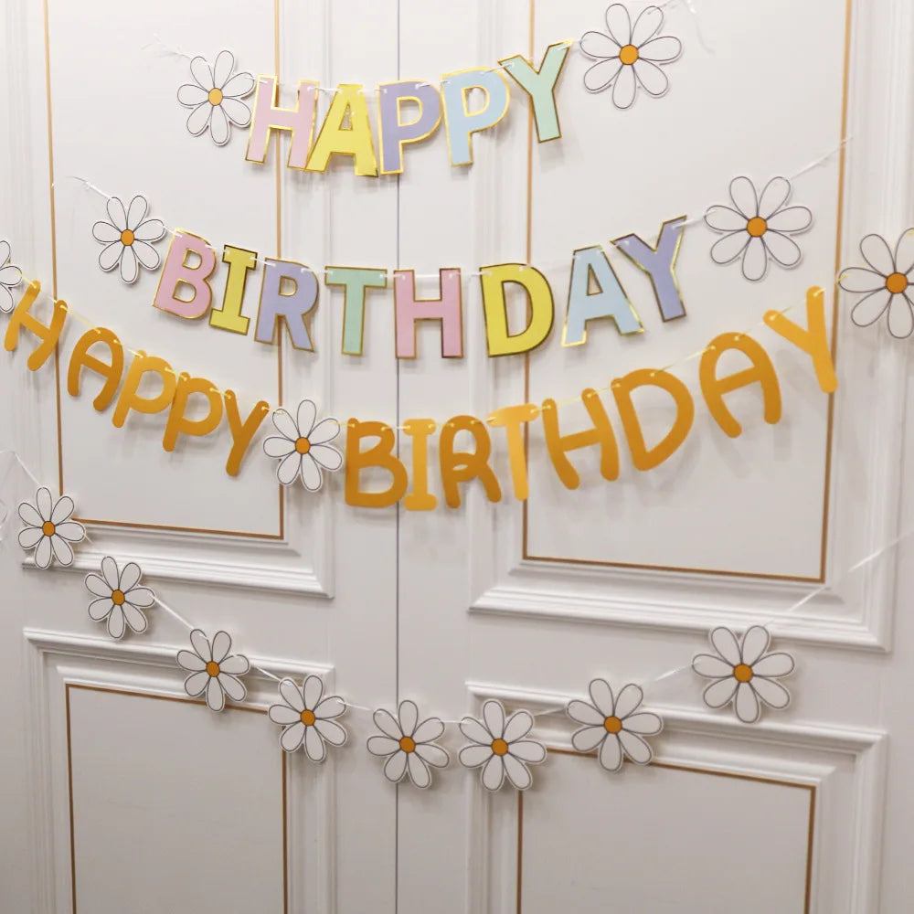 Guirlande Fanions Marguerite Blanche – Décoration Anniversaire Bohème Florale & Baby Shower