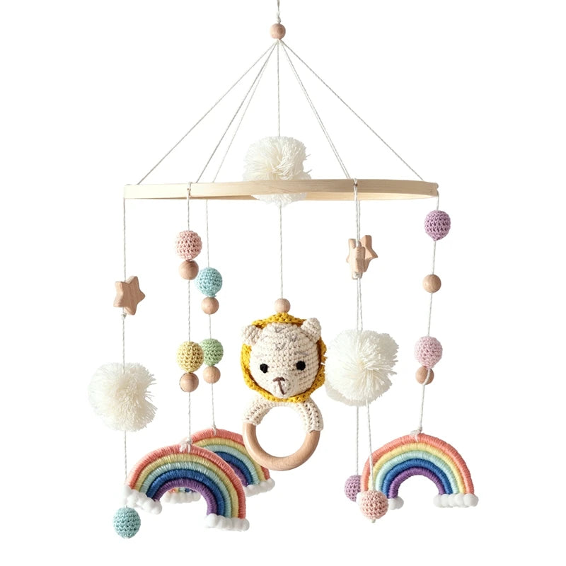 Mobile Lit Bébé Musical et Lumineux – Bois Naturel, Hochet Feutre Doux & Boîte à Musique Nouveau-Né