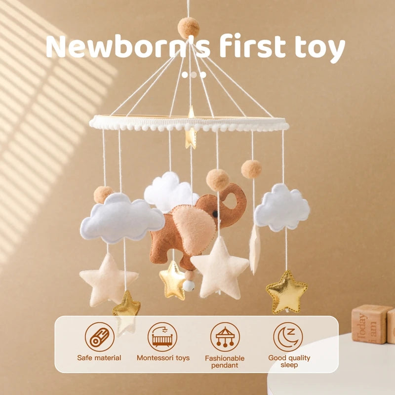 Mobile Musical Bébé Bois Feutre Premium — Cloche Lit Animaux & Boîte à Musique | 3 Modèles