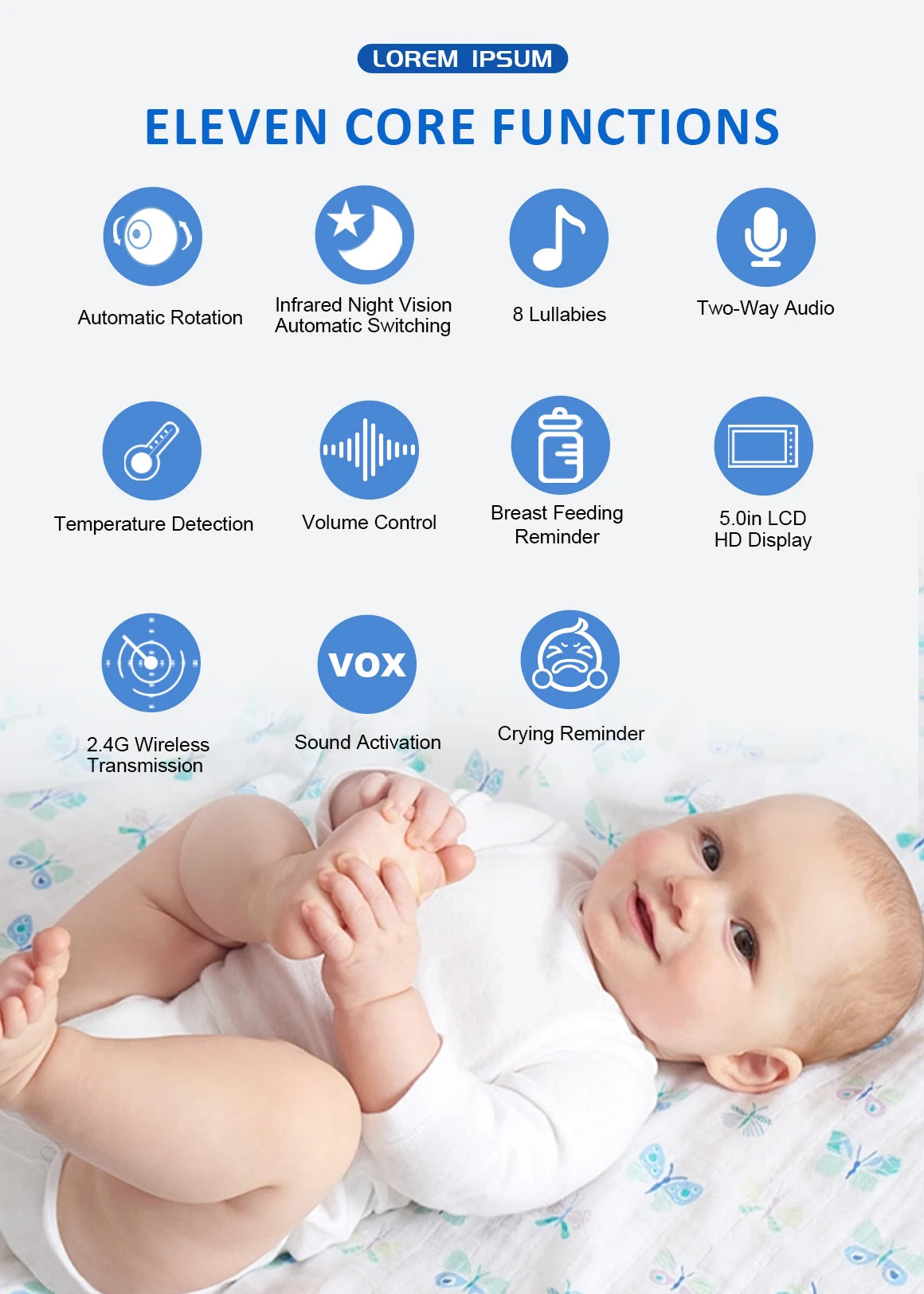 Babyphone Vidéo 5 Pouces PTZ – Capteur Température, Berceuses & Zoom | Meilleur Rapport Qualité-Prix
