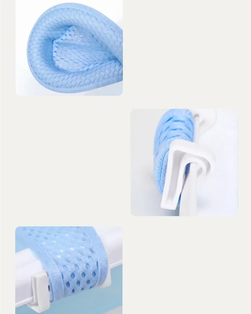 Filet de Bain Bébé avec Coussin Oreiller – Siège Antidérapant Ajustable Nouveau-Né | Rose, Bleu & Étoile