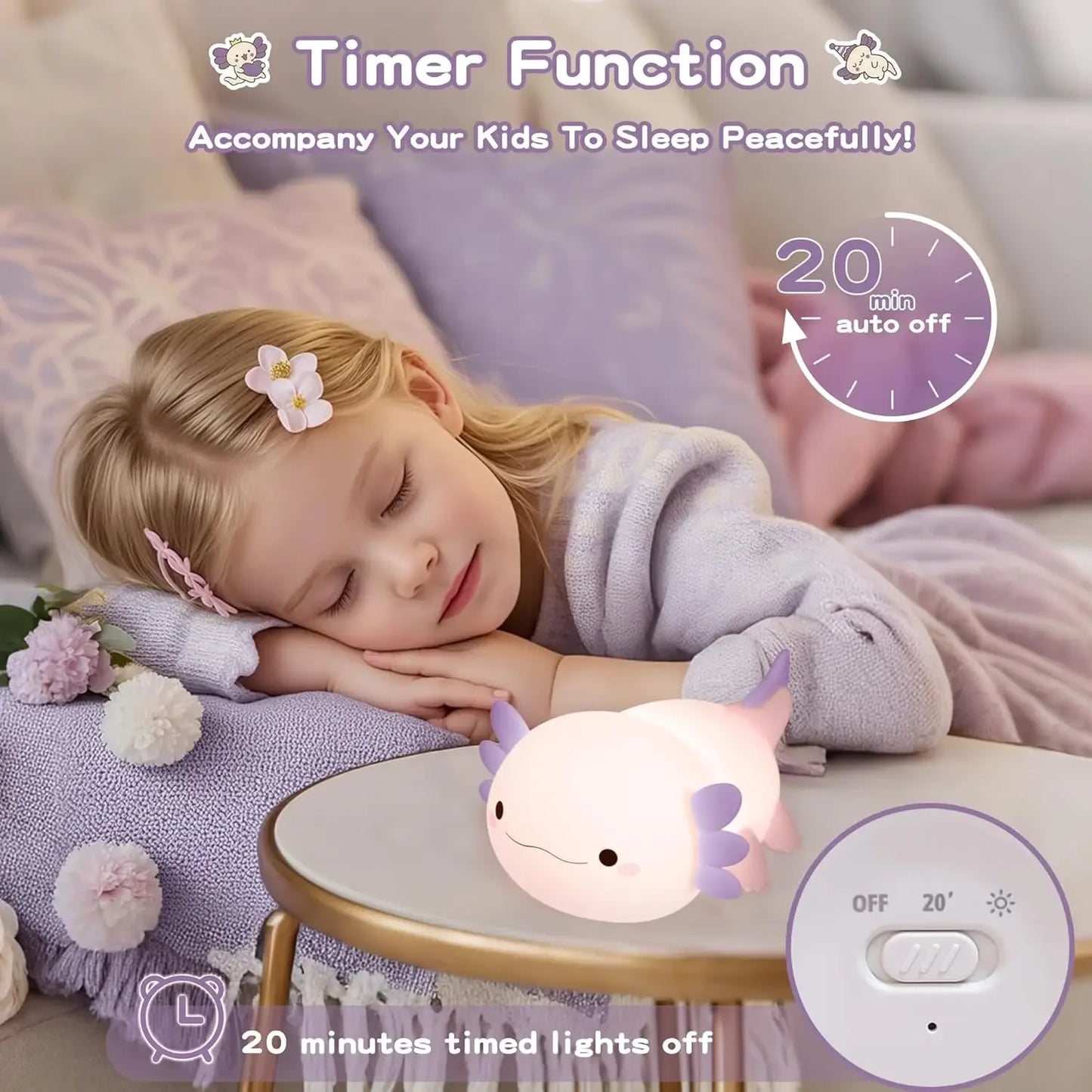 Veilleuse axolotl silicone — Lampe de Nuit LED Kawaii Rechargeable | Chambre Enfant & Bébé