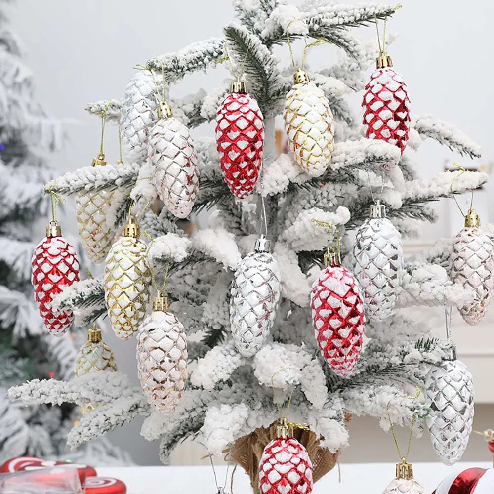 Canne de Bonbon & Pomme de Pin Rouge Or – Décoration Sapin Noël 2025 Tendance, Ornement Suspendu