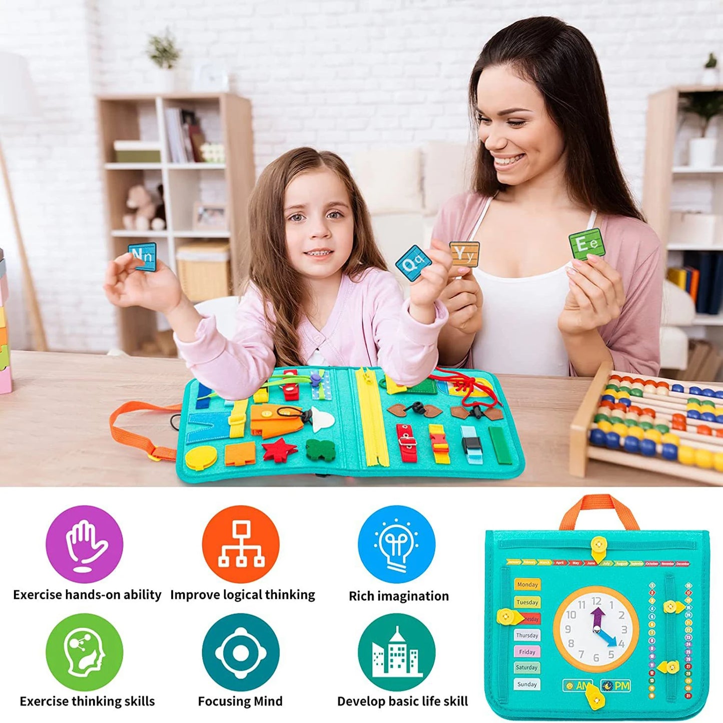 Busy Board Montessori Habillage – Cadre d'Habillage Autonomie Motricité Fine | Fille & Garçon 1-3 Ans