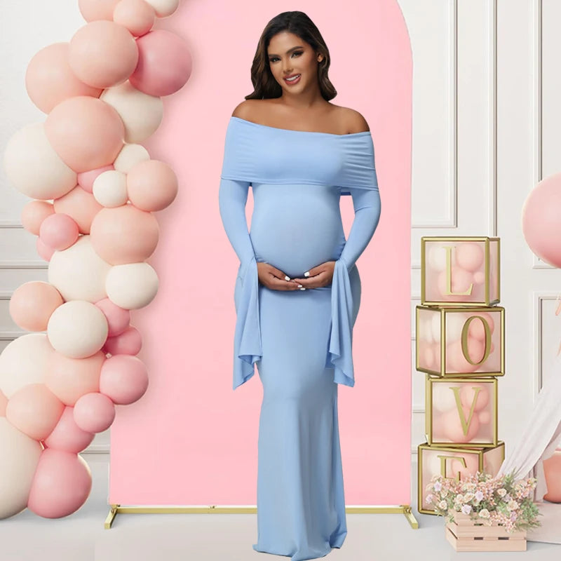 Robe Maternité Séance Photo — Épaules Dénudées, Manches Longues, Bodycon Grossesse