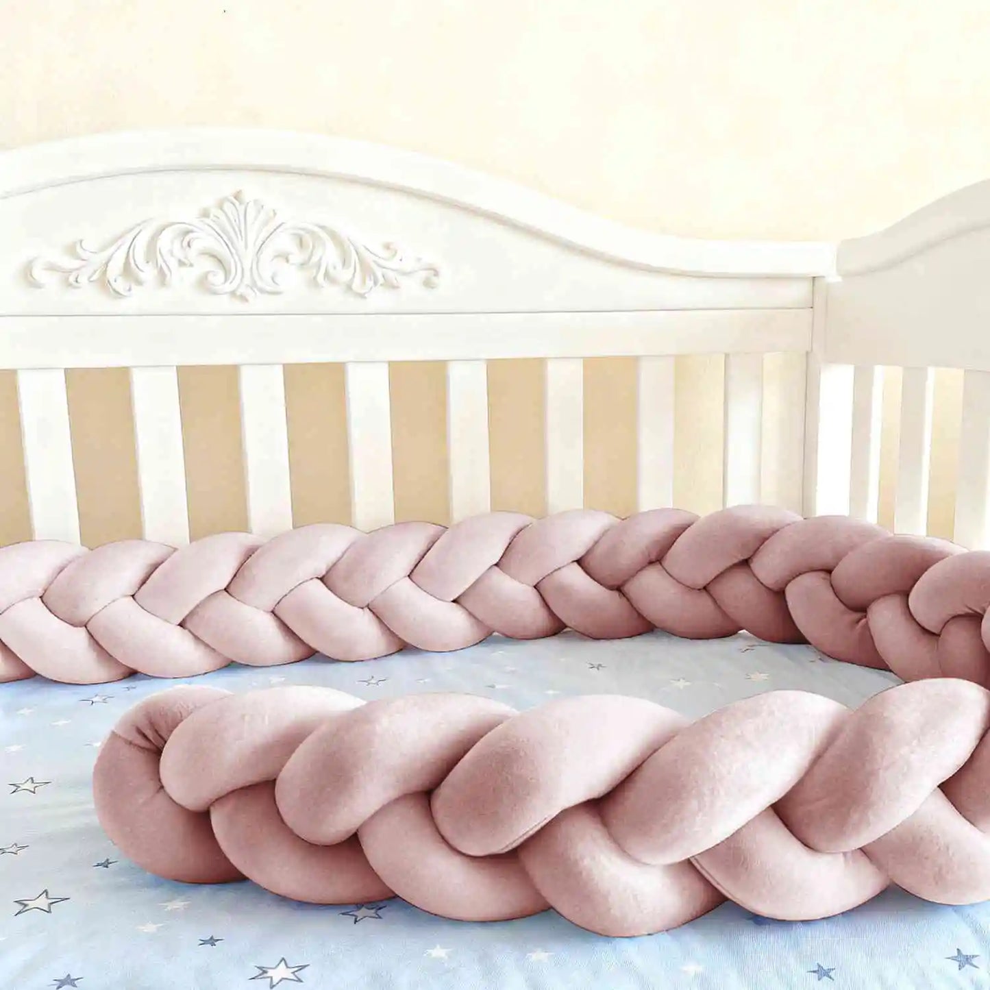 Tour de Lit Bébé Tressé Nœuds Spandex Doux – Pare-Chocs Berceau Unisexe 1M 2M 3M 4M