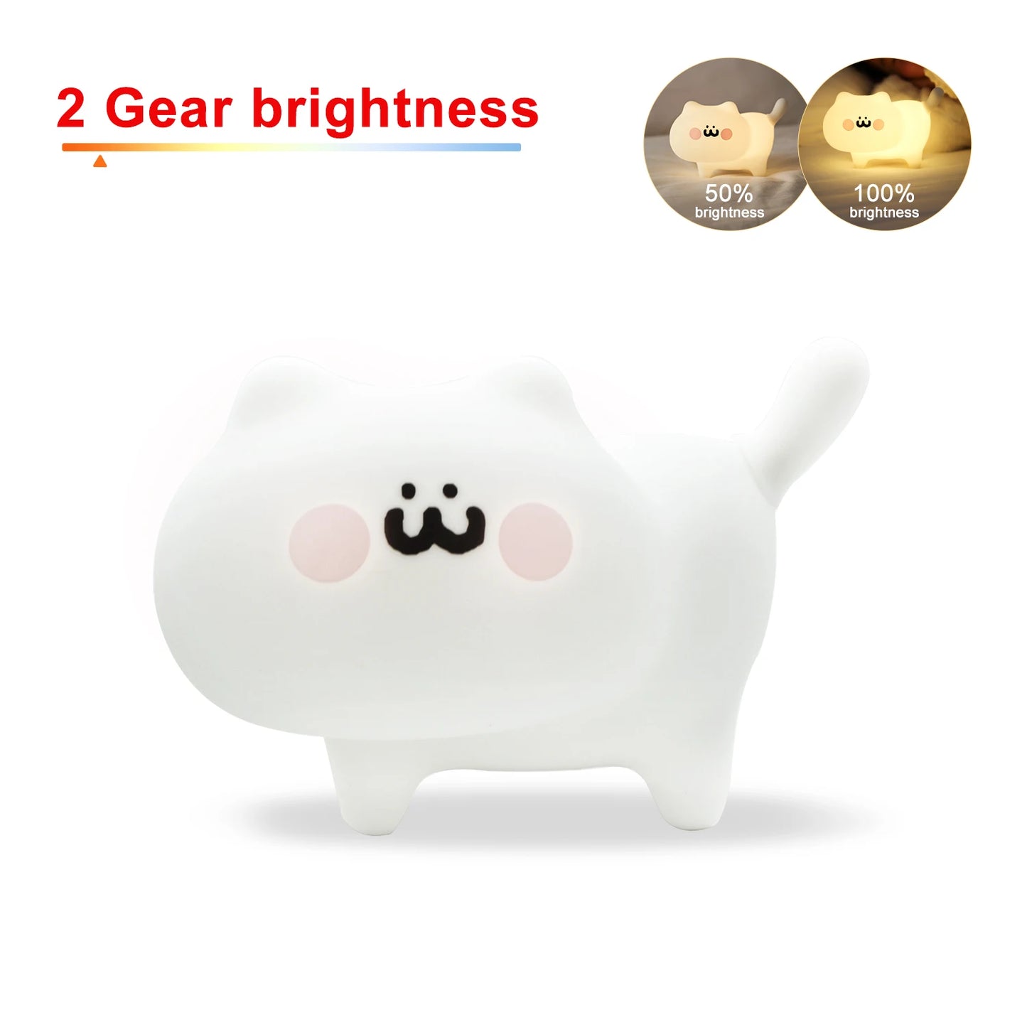 Veilleuse chat silicone kawaii — LED Tactile 7 Couleurs Rechargeable | Lampe Nuit Chambre Bébé Enfant