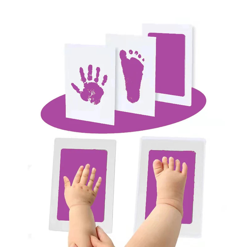 Kit Empreintes Mains & Pieds Bébé DIY 4 Couleurs – Tampon Encre Propre Cadeau Naissance | 0-6 Mois