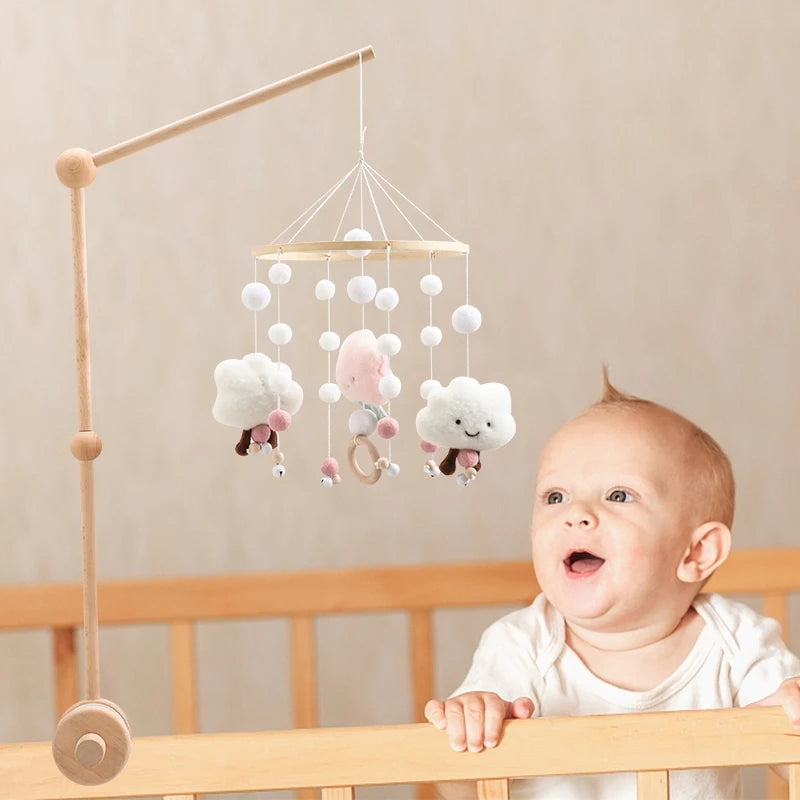 Mobile Hochet Bois & Feutre Forêt Bébé — Cloche Lit Animaux Cartoon & Support | 14 Modèles 0-12 Mois