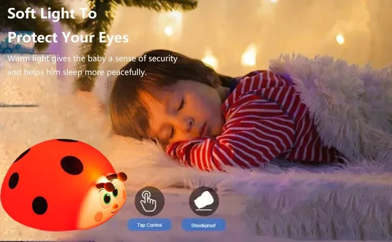 Veilleuse coccinelle bébé silicone — LED Lumière Douce Rechargeable USB | Cadeau Naissance Chambre Enfant
