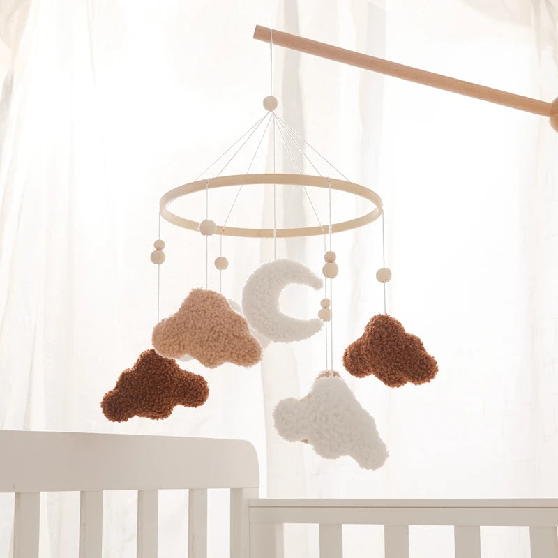 Mobile Hochet Bois & Crochet Bébé – Cloche Lit Étoiles & Pendentifs | Support Nuage | 27 Modèles