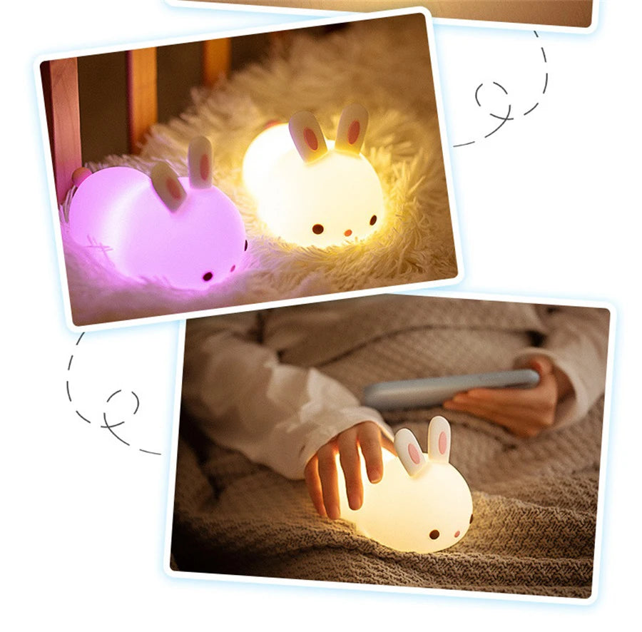 Veilleuse lapin bébé RGB — Silicone Tactile 16 Couleurs Rechargeable USB | Chambre Bébé & Enfant