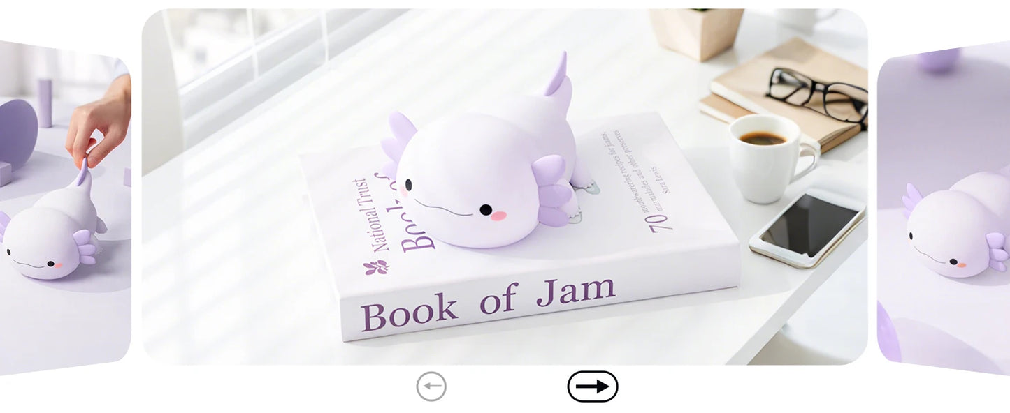 Veilleuse axolotl silicone — Lampe de Nuit LED Kawaii Rechargeable | Chambre Enfant & Bébé