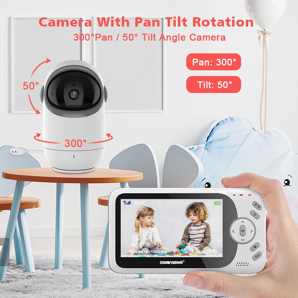 Babyphone Vidéo 4,3 Pouces Pan Tilt – Vision Nocturne, Audio Bidirectionnel 2,4G Sans Fil | VB801
