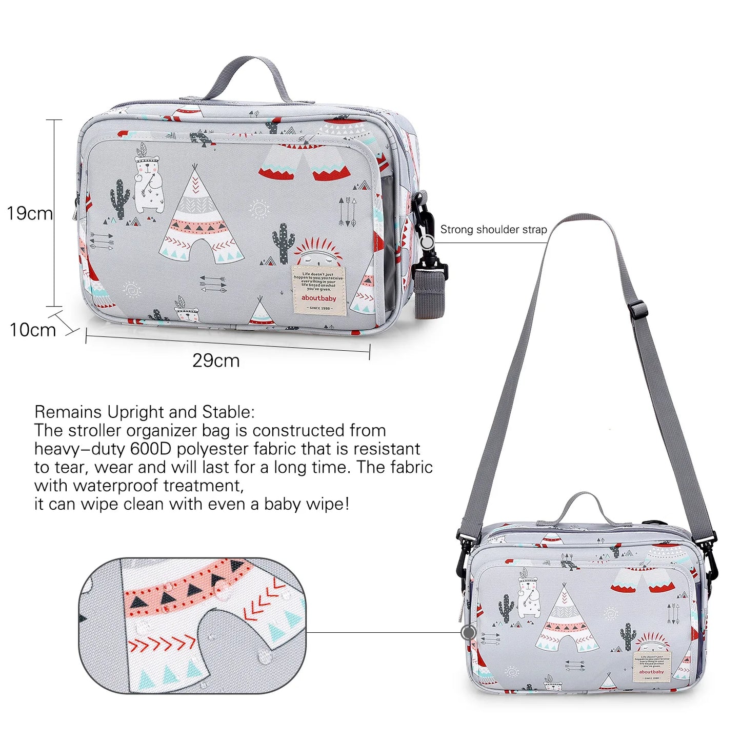 Sac Organisateur Imperméable pour Poussette Bébé – Léger, Multifonction, Grand Rangement avec Crochets et Sangle