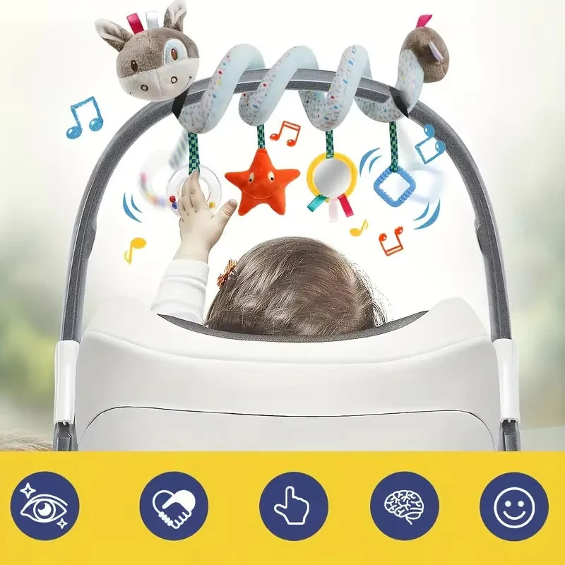 Jouet Spirale Peluche Bébé – Mobile Suspendu Éveil Poussette, Siège Auto & Lit | Motif Âne Adorable