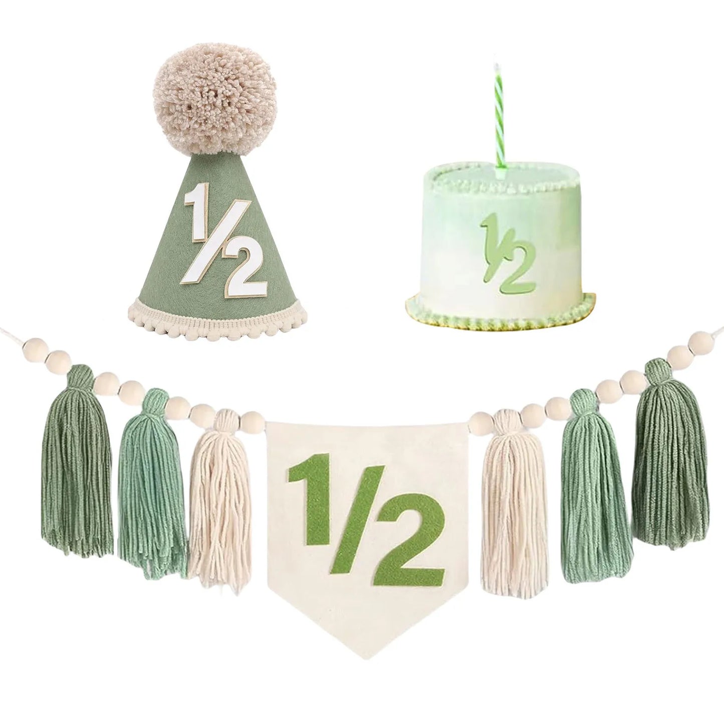 1/2 Birthday Party Hat for Baby Boy Girl Green Pink Photo Props Half Birthday 6 Months Party Decorations Gift for Boys