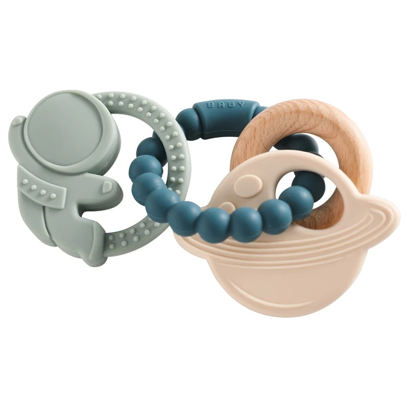 Anneau de Dentition Silicone Bébé – Jouet Sensoriel Sans BPA | 0-12 Mois