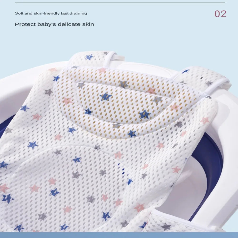 Filet de Bain Bébé Antidérapant Croix Ajustable – Siège Berceau Nouveau-Né | Rose, Bleu & Étoile