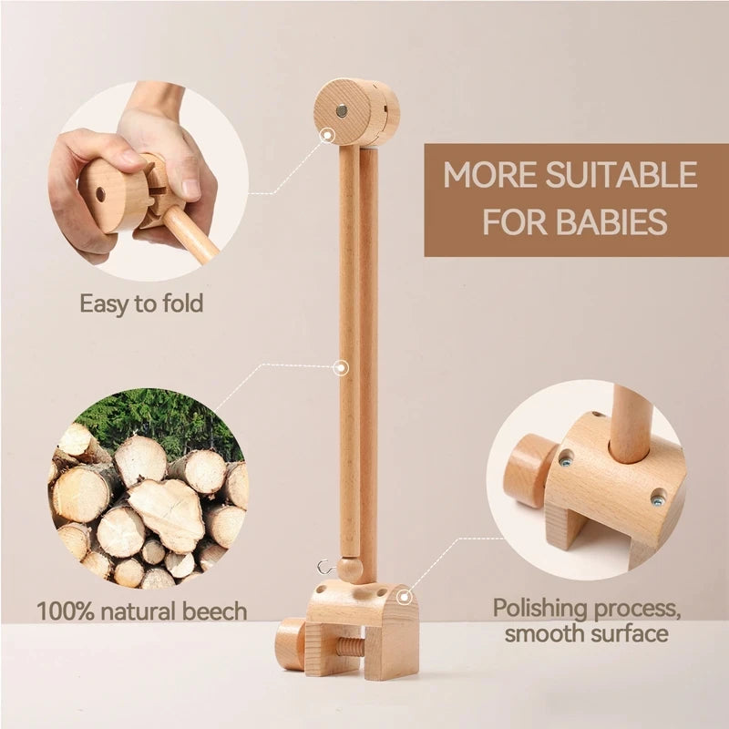 Mobile Hochet Bois & Feutre Forêt Bébé — Cloche Lit Animaux Cartoon & Support | 14 Modèles 0-12 Mois