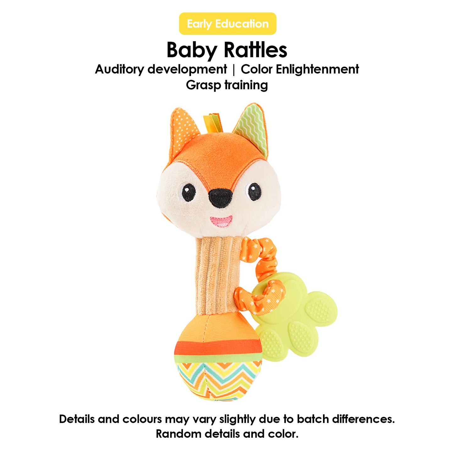 Hochet Bébé Peluche Animal Doux – Doudou Sensoriel Froissé Grinçant Naissance 0-12 Mois