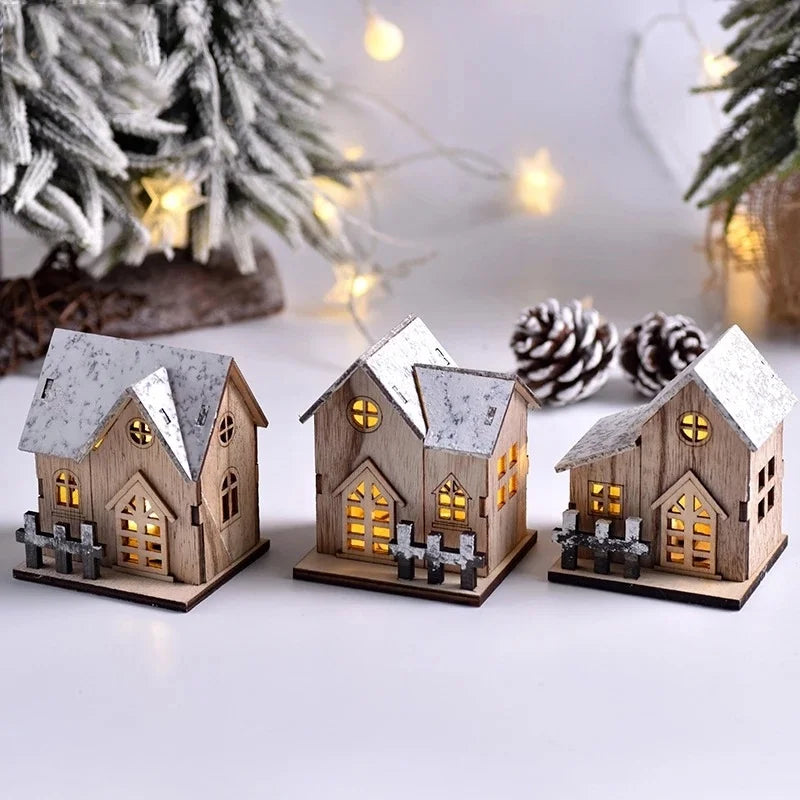 Maison Bois Lumineuse Noël LED – Village de Noël Miniature & Décoration Chalet Lumineux