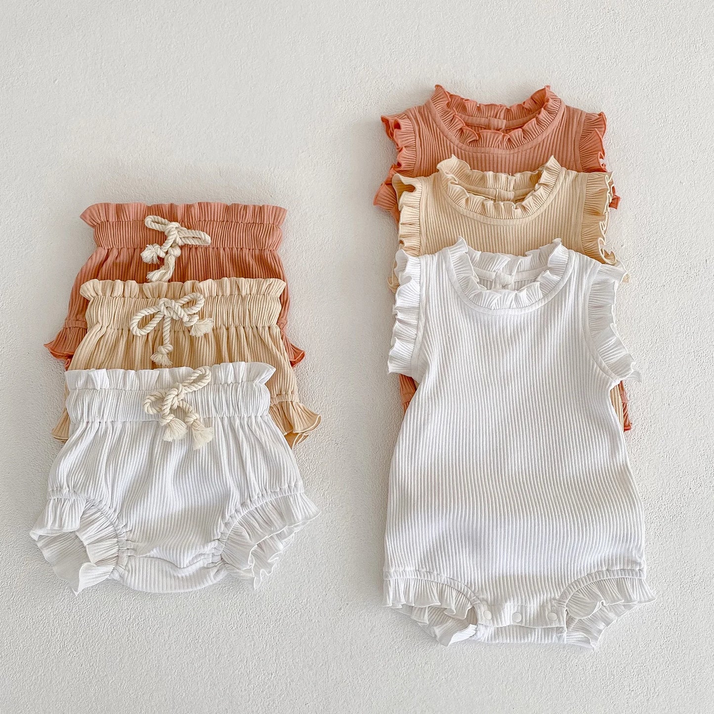 Ensemble bébé fille été — Body Volanté & Short Bloomer 2 Pièces | 0-24 Mois