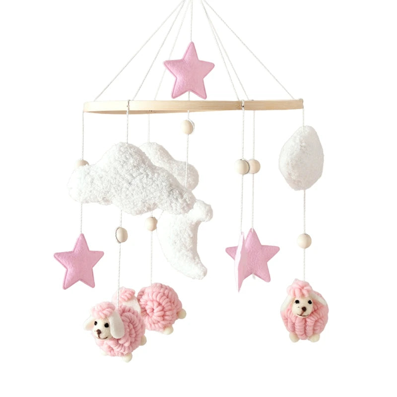 Mobile Lit Bébé Musical et Lumineux – Bois Naturel, Hochet Feutre Doux & Boîte à Musique Nouveau-Né