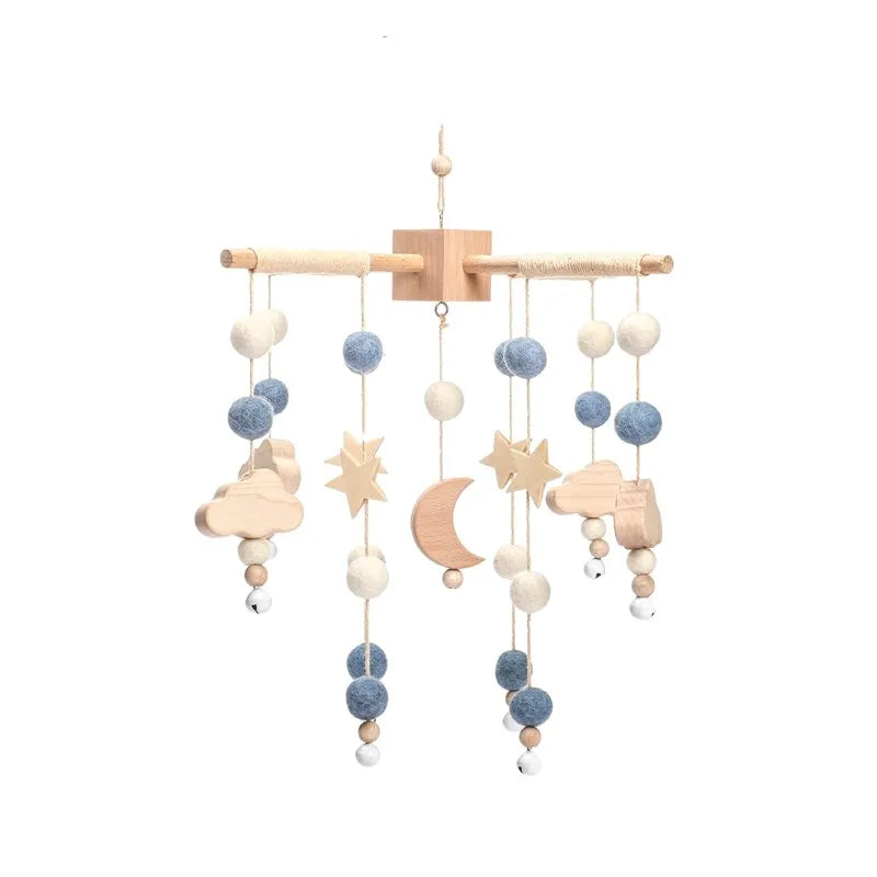 Mobile Hochet Bois & Crochet Bébé – Cloche Lit Étoiles & Pendentifs | Support Nuage | 27 Modèles