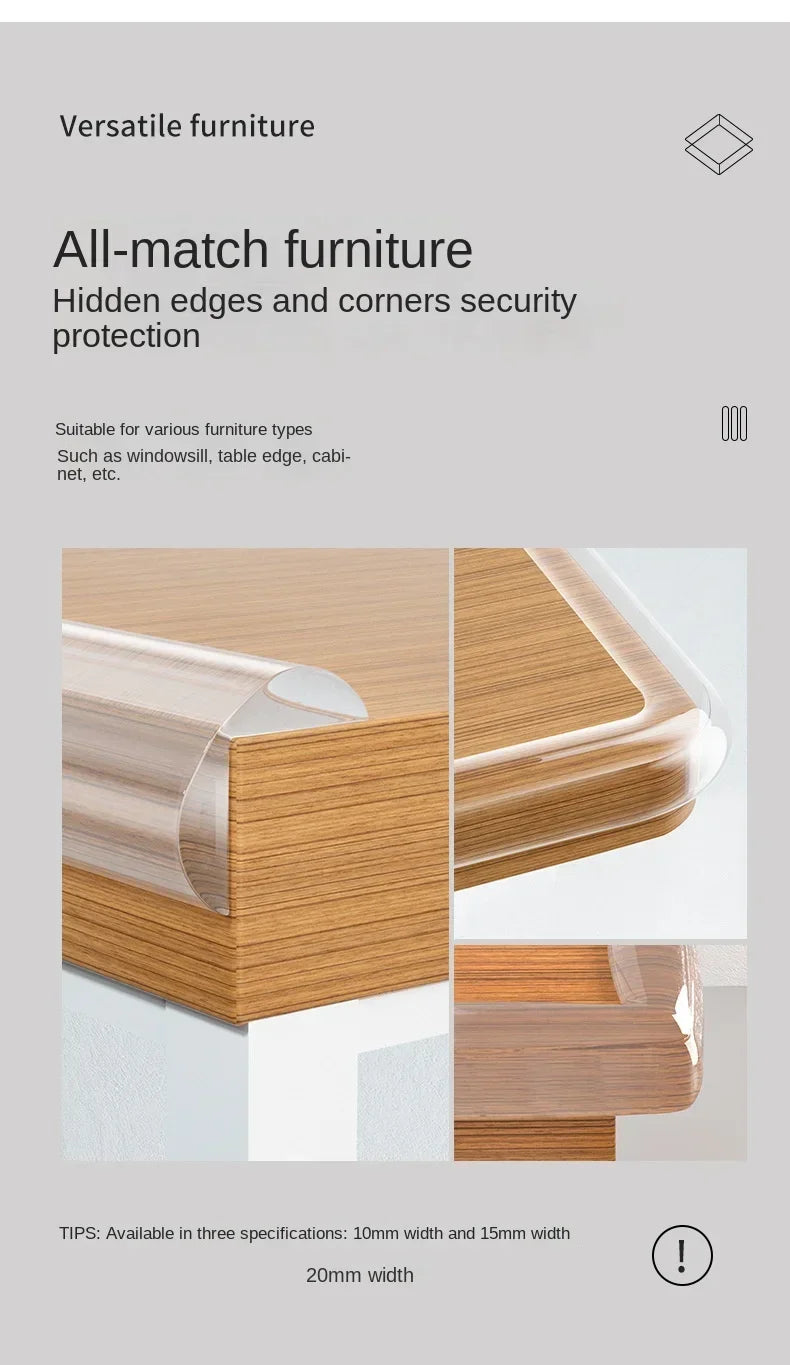 Protection angle transparent bébé — Bande PVC Auto-Adhésive | 8 Tailles 10-15mm, 1-5m