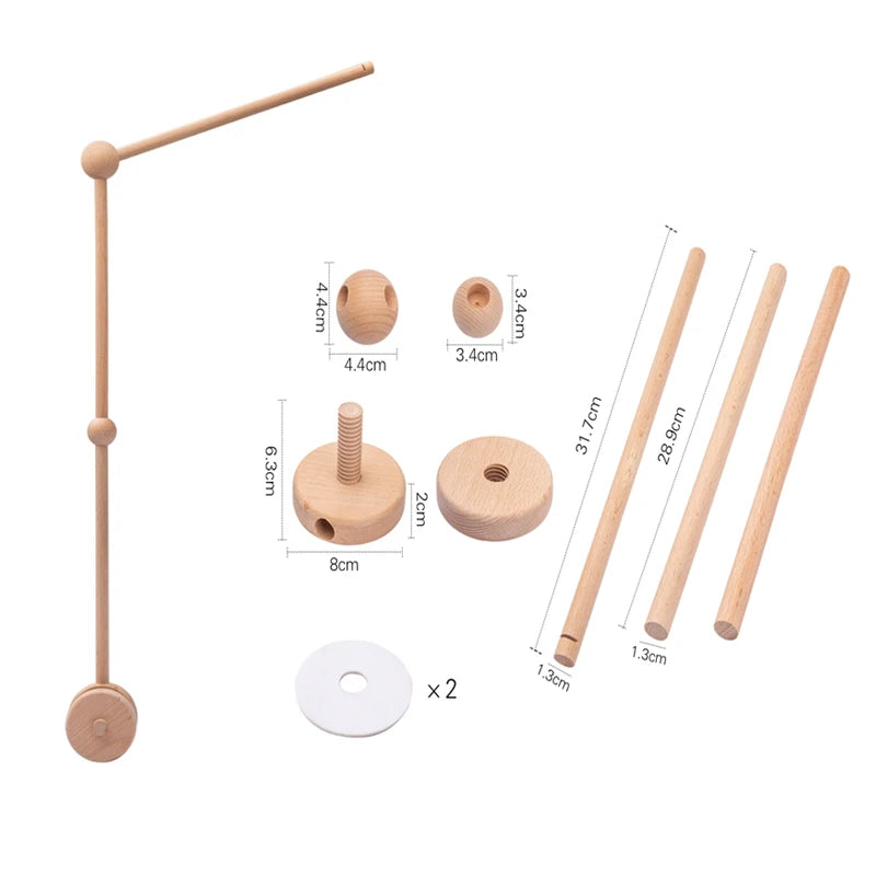 Mobile Lit Bébé Musical et Lumineux – Bois Naturel, Hochet Feutre Doux & Boîte à Musique Nouveau-Né