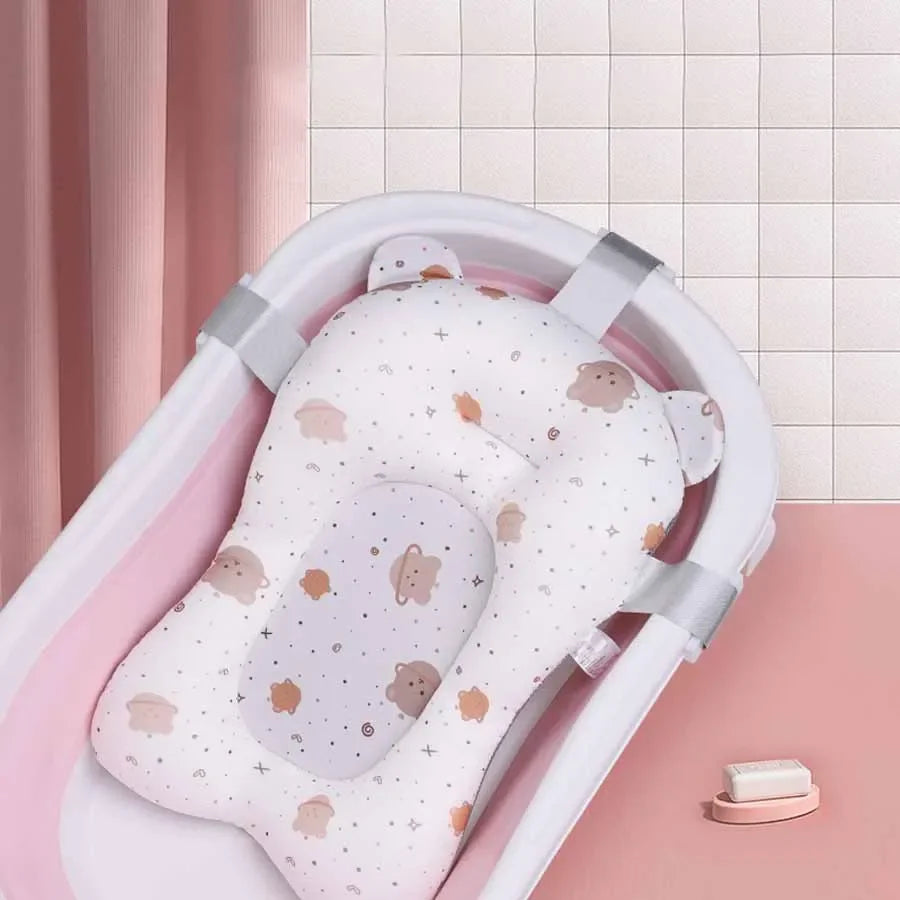 Tapis de Bain Bébé Pliable Antidérapant – Coussin Baignoire Cartoon Doux | Siège Bain Nouveau-Né & Nourrisson