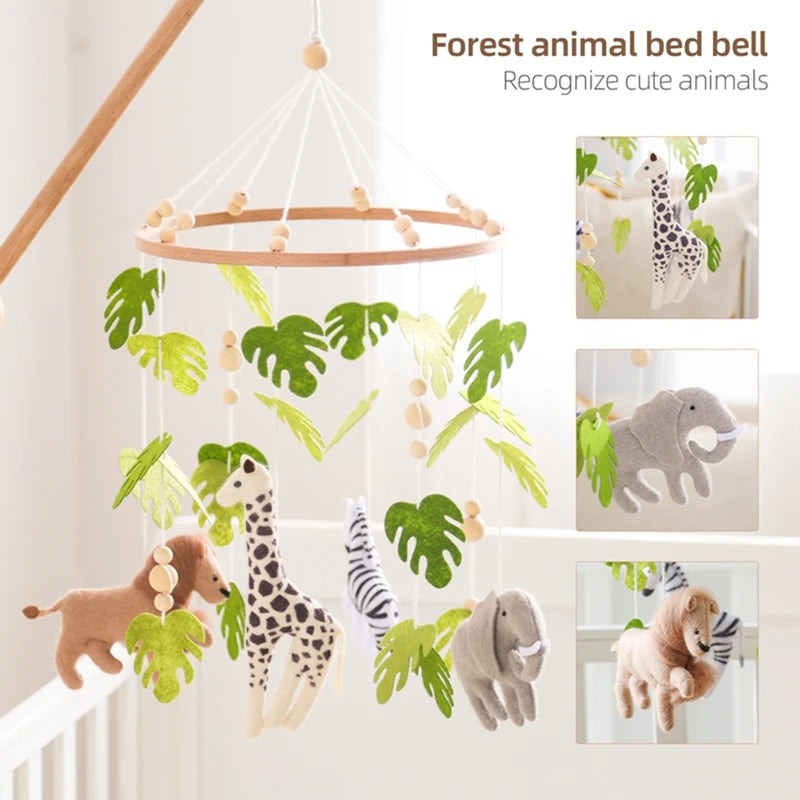 Mobile Hochet Bois & Feutre Forêt Bébé — Cloche Lit Animaux Cartoon & Support | 14 Modèles 0-12 Mois