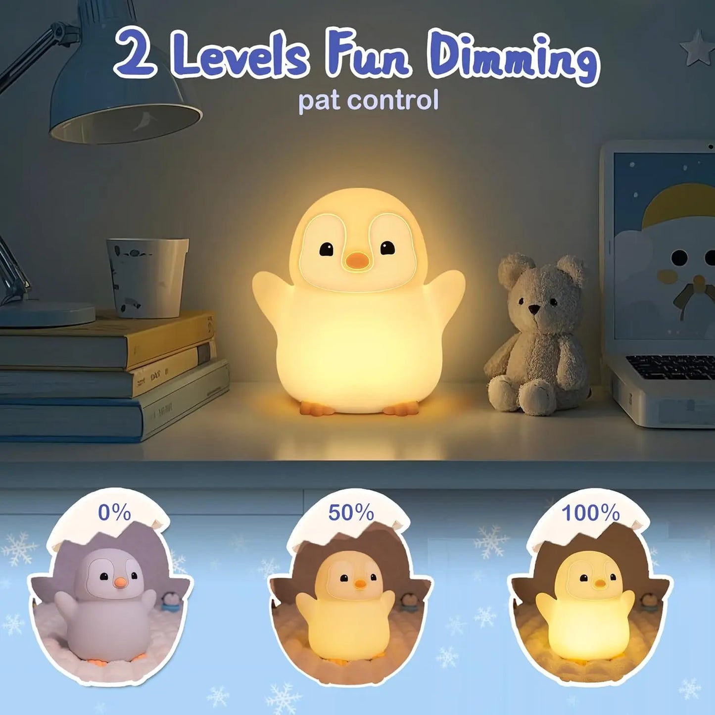 Veilleuse dragon & pingouin silicone — LED Tactile Rechargeable Dimmable | 5 Modèles | Chambre Bébé