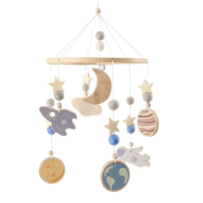 Mobile Hochet Bois & Crochet Bébé – Cloche Lit Étoiles & Pendentifs | Support Nuage | 27 Modèles